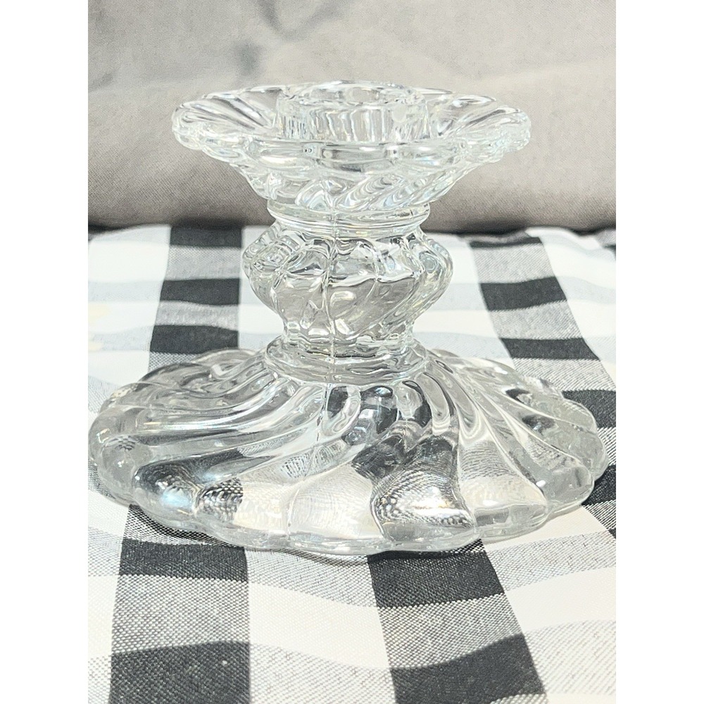 VTG Fostoria Colony Crystal Swirl Single‎ Candlestick Holder 3" T  (1376)